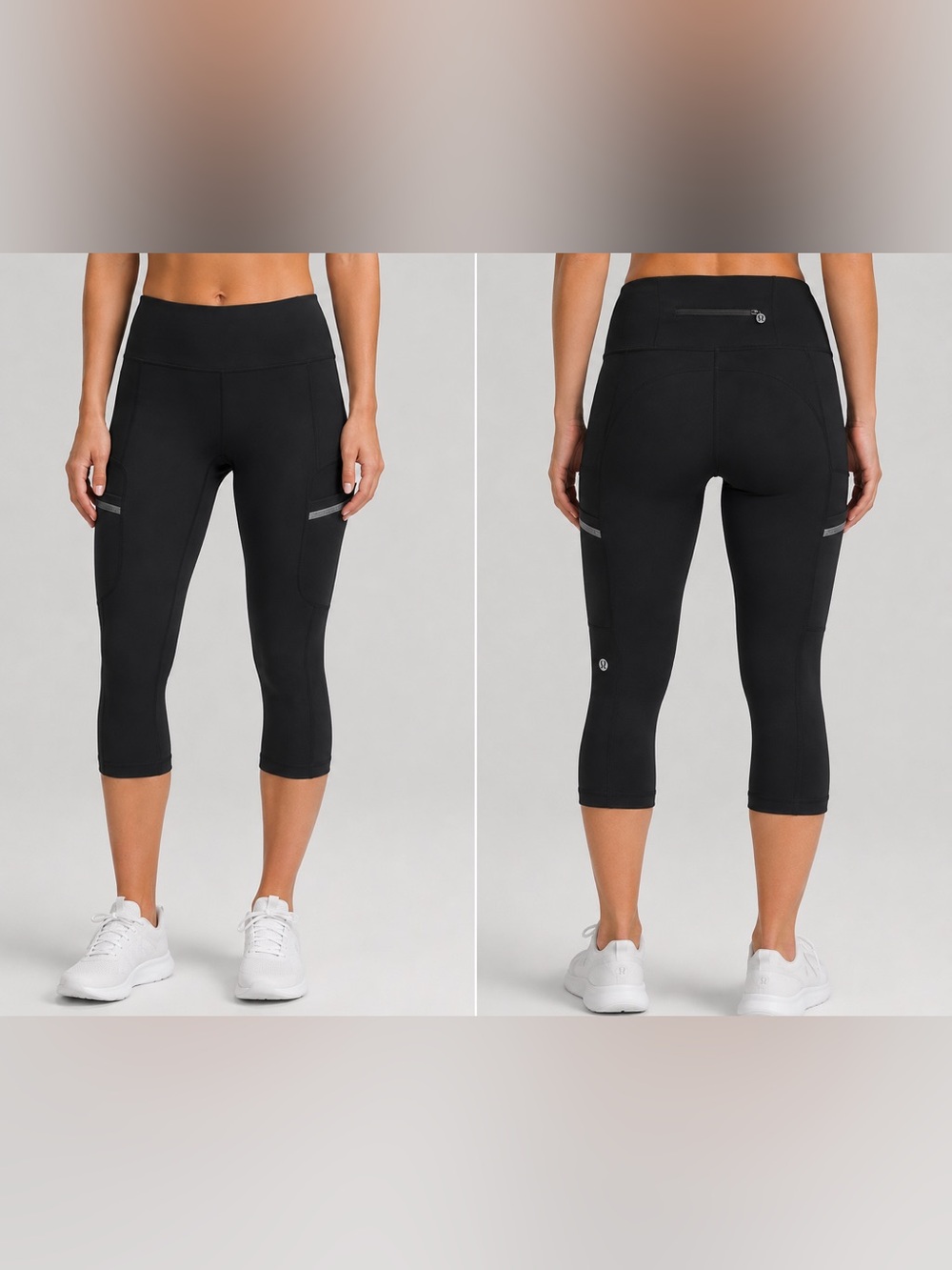lululemon athletica Black Capri Pocket Leggings with Reflective Trim